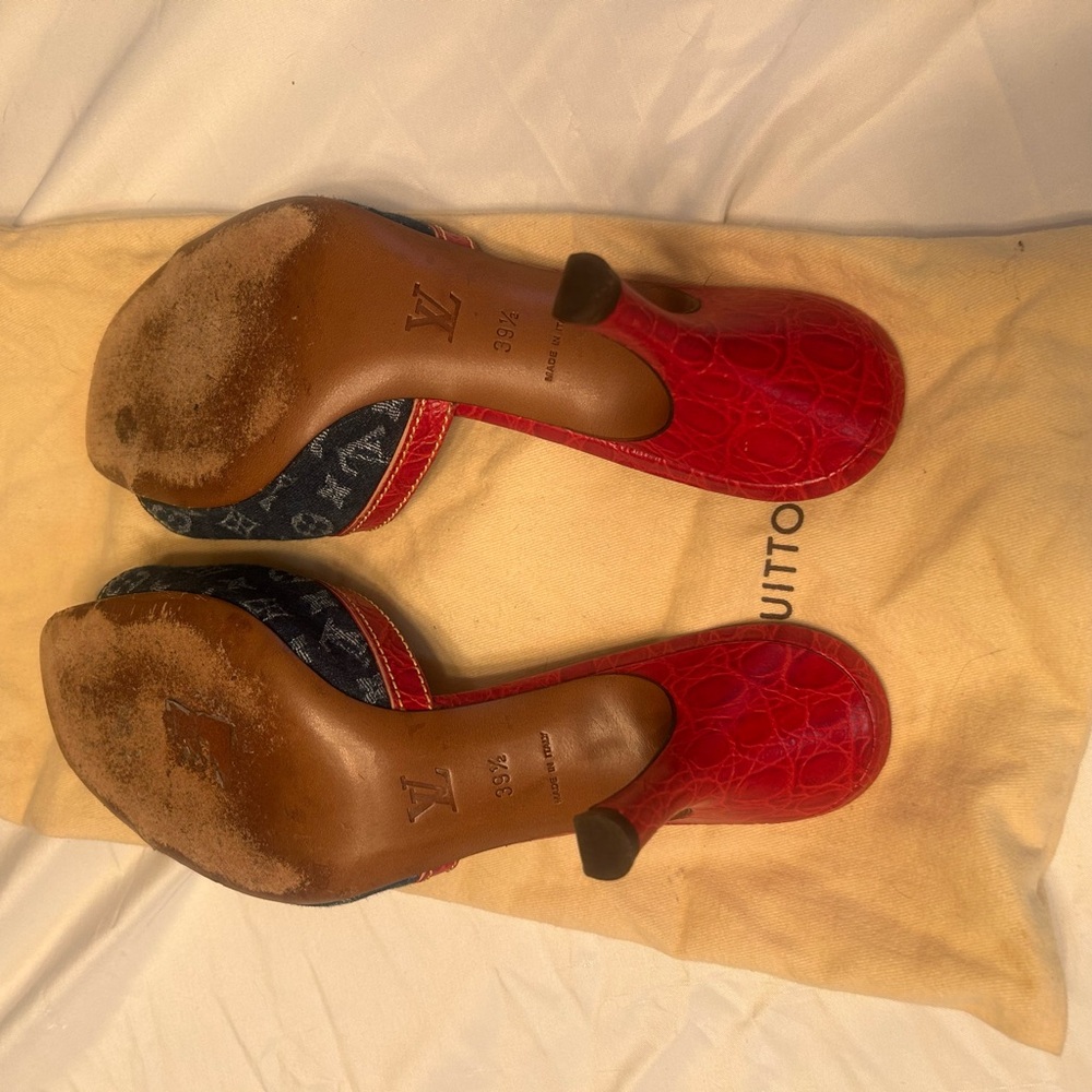 Louis Vuitton Red and Denim Monogram Sandals (Limited Edition) - Picture 3 of 3